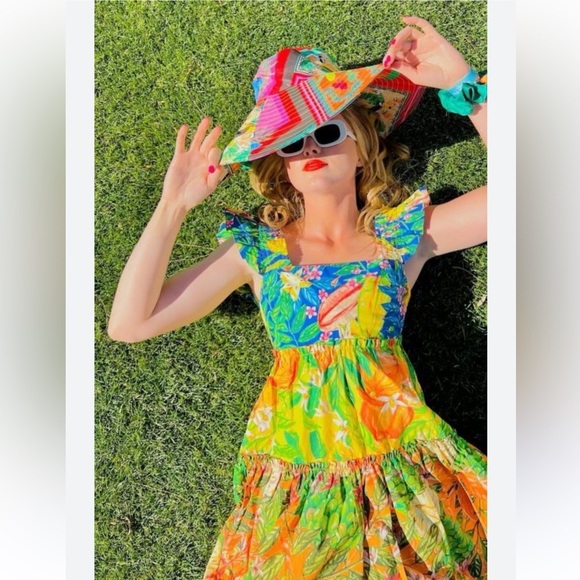 FARM RIO Caipirinha Tiered Printed Ruffle Sleeve Tropical Cotton Mini Dress NWT - Picture 7 of 16